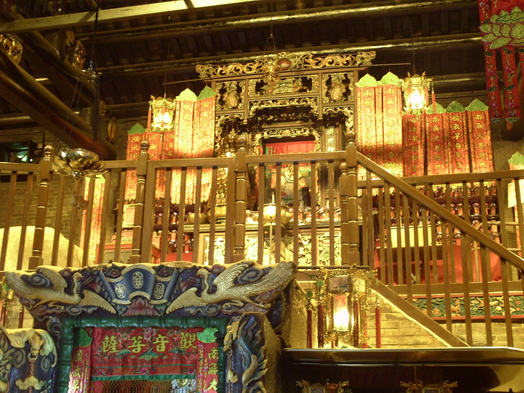 The interior of Lan Fa Kung Temple statue staircase