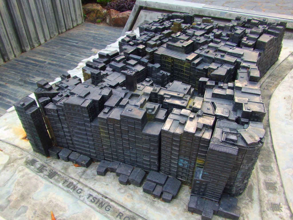 Model shows the 500 illegal buildings of Kowloon Walled City slum area