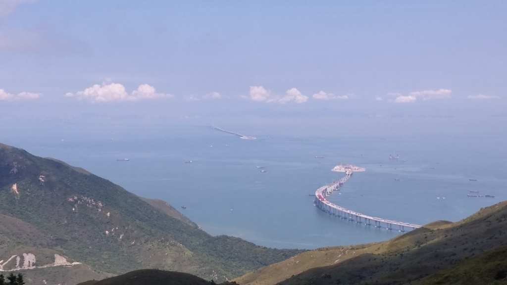 Hong Kong Macau Zhuhai Bridge from Ngong Ping 360 cable car on the day with good weather