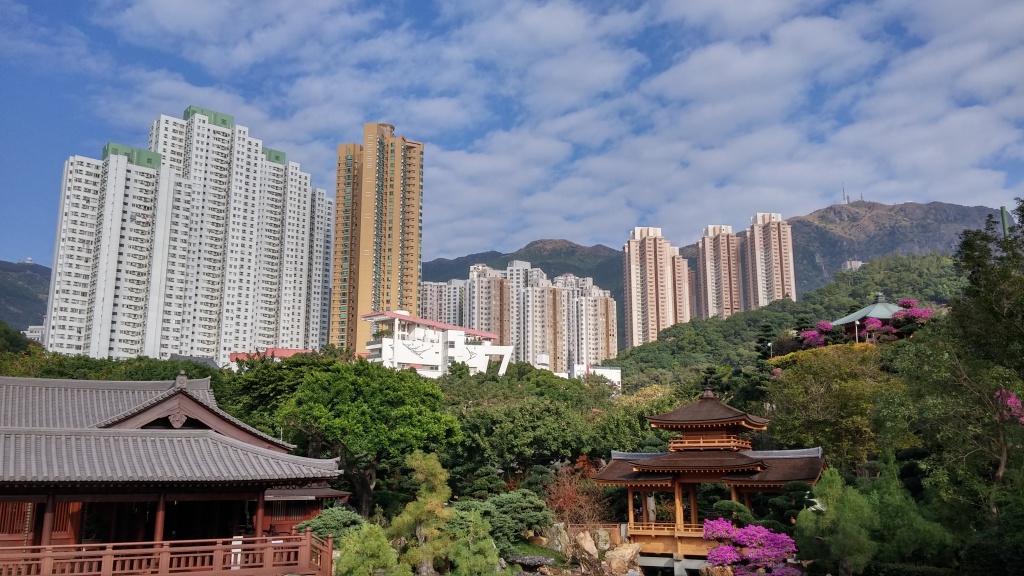 Tall buildings behind Nan Lian Garden