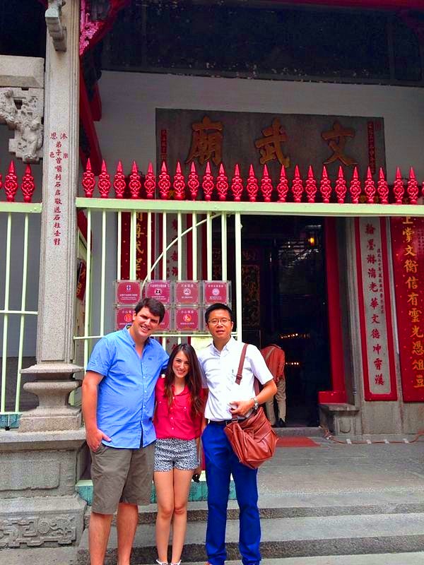 Frank the tour guide with honeymooner at Man Mo Temple