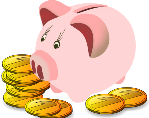 piggy bank, gold coins