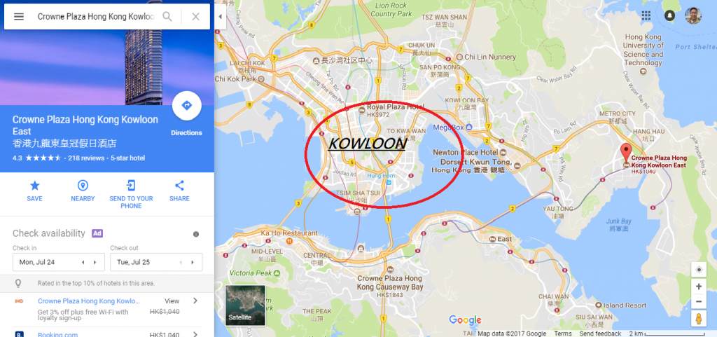 Crowne Plaza Hong Kong Kowloon East location map