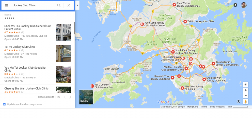 Hong Kong Jockey Club Clinics distribution map