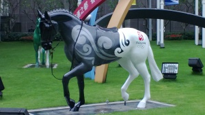 decoration in front of Hong Kong Jockey Club Headquarter at Happy Valley