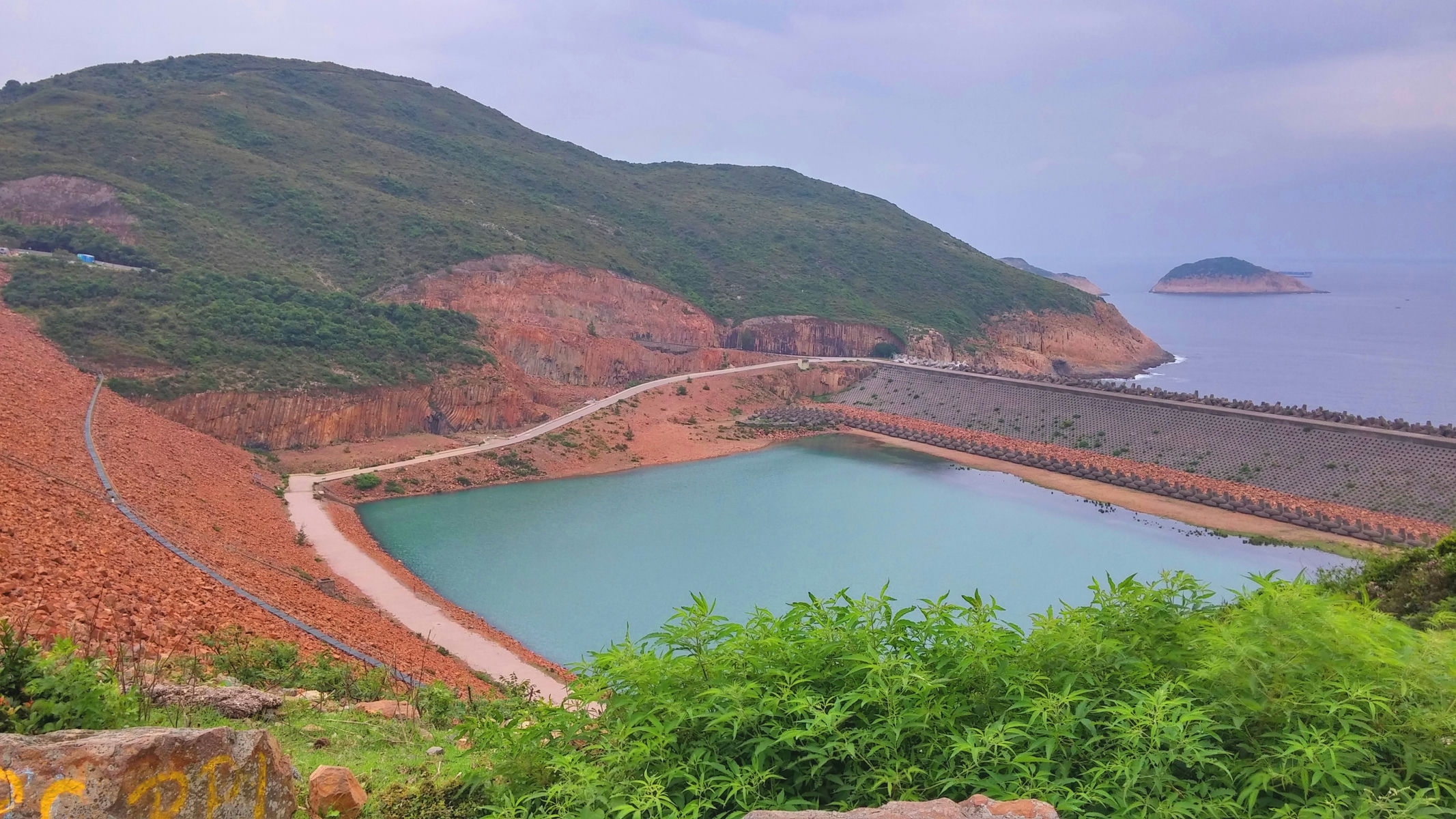 See the cofferdam from the East Dam of High Island Reservoir