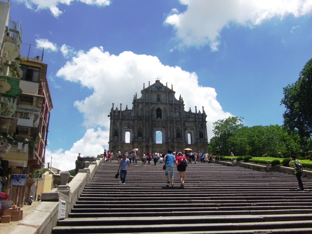 The long stone staircase in front of the Ruins of St Paul