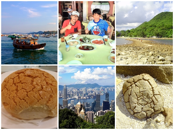 boat, two men enjoy seafood, island, pineapple bun, harbour view, stone