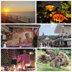 sunset, pavilion, Big Buddha, Macau casino, monkeys