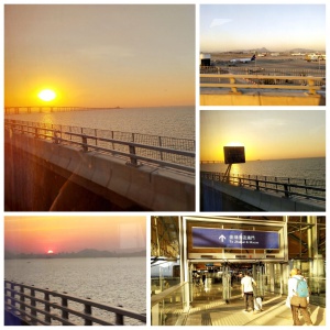 sunset, airport, bridge, sea water