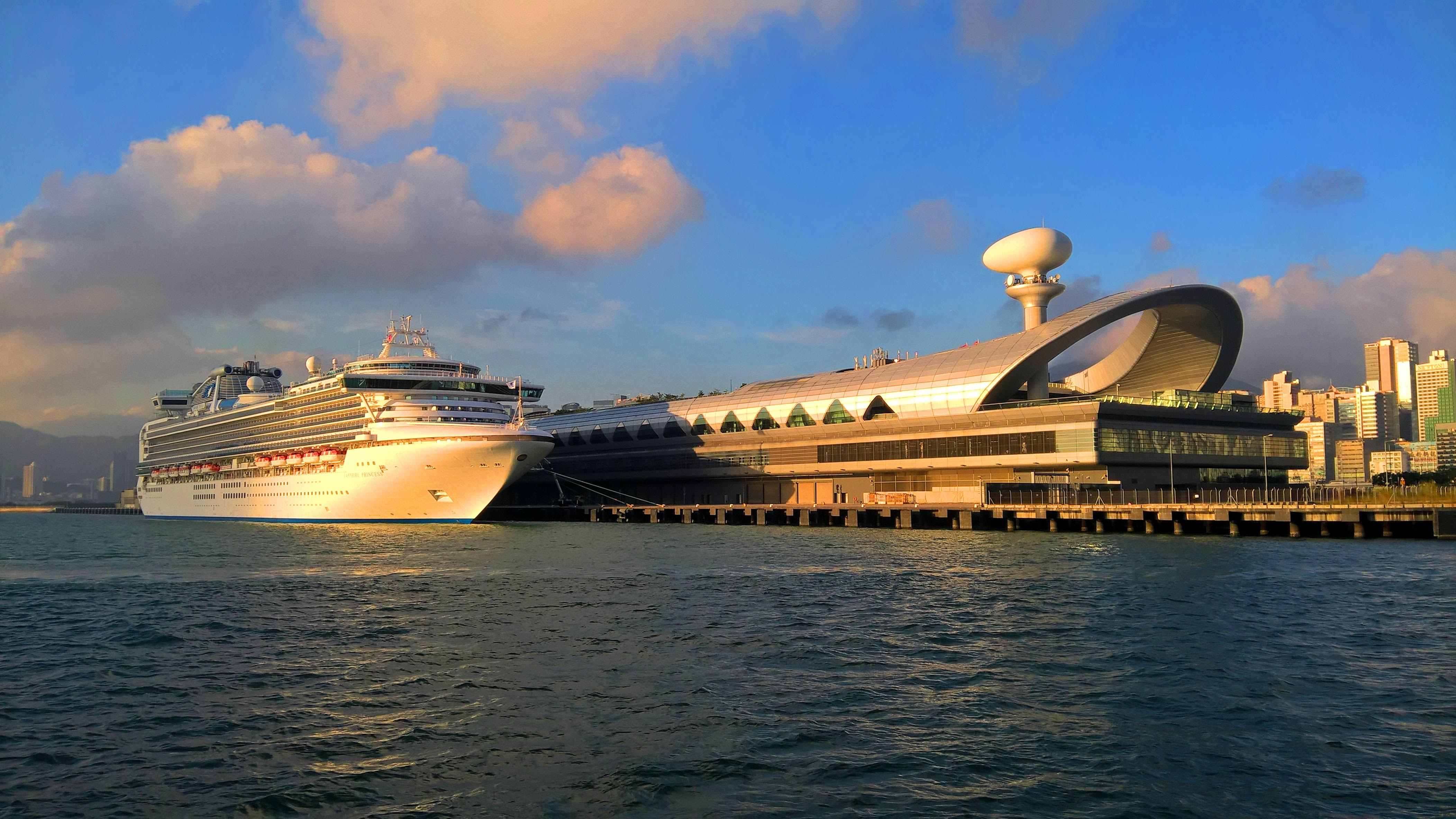 cruise, cruise terminal, sunset