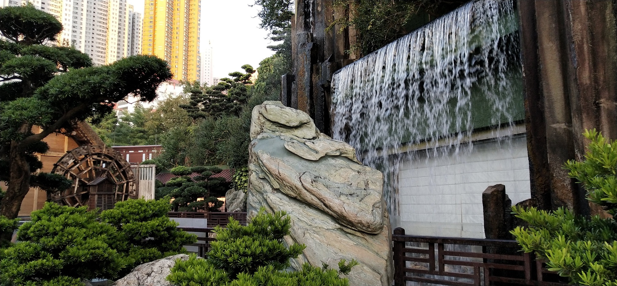 waterfall, stone, trees