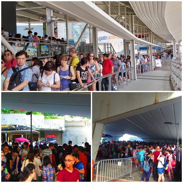Crowds waiting for Peak Tram and Ngong Ping 360 Cable Car