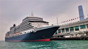 Queen Elizabeth, berthing at Ocean Terminal.