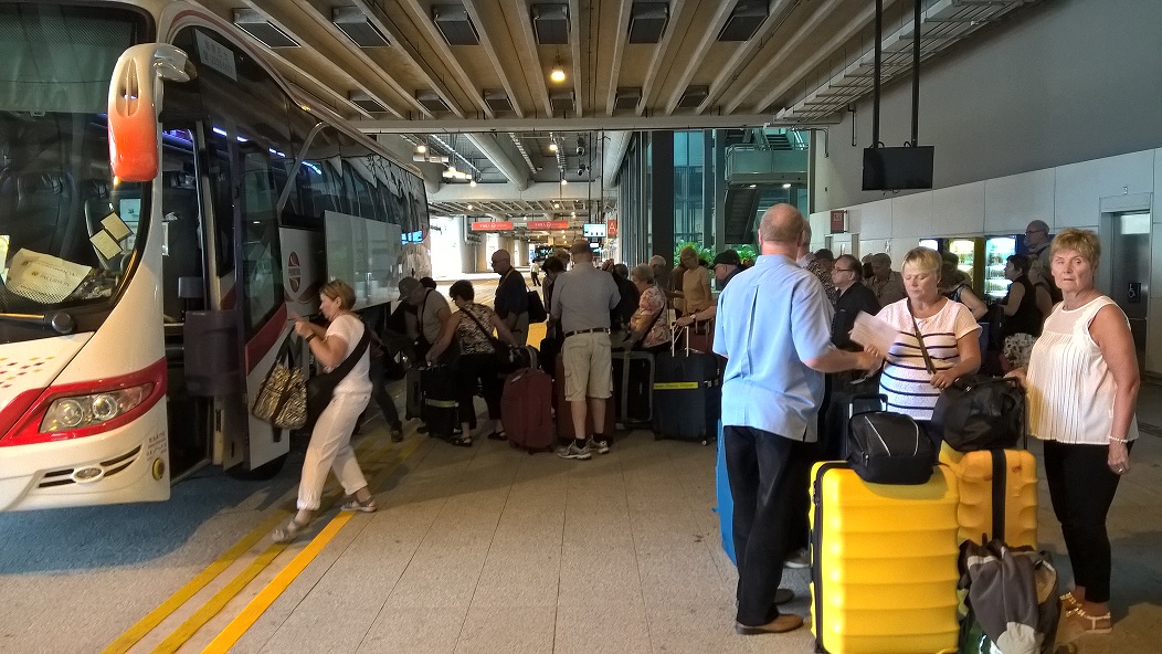 bus, people, luggage, waiting