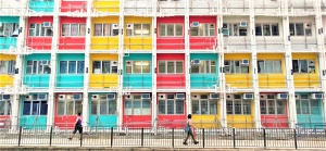 Colorful Transitional housing built by containers for poor households in Kowloon
