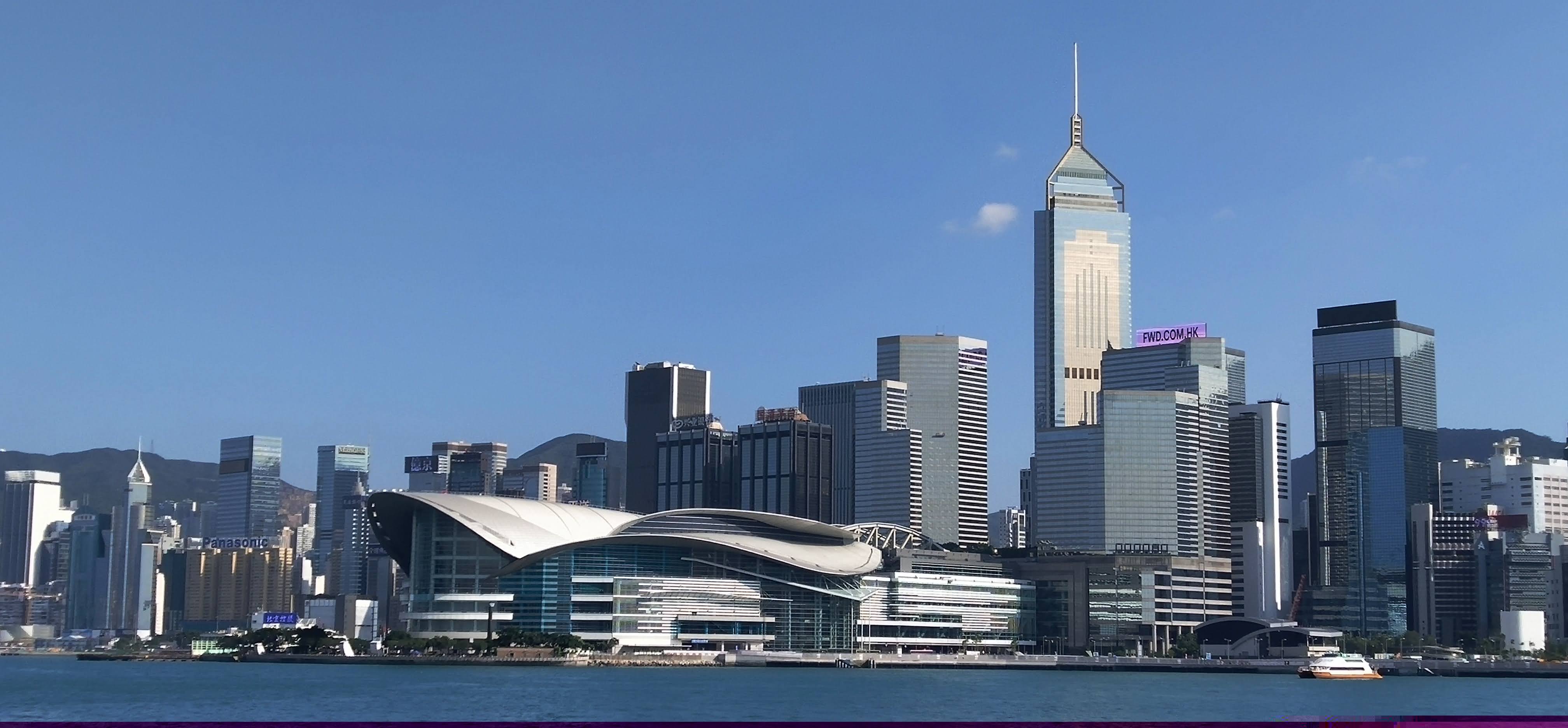 Clear view of Wan Chai under the blue sky in autumn