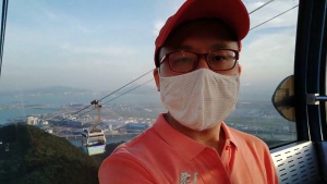 Frank's selfie in Ngong Ping 360 Cable Car cabin