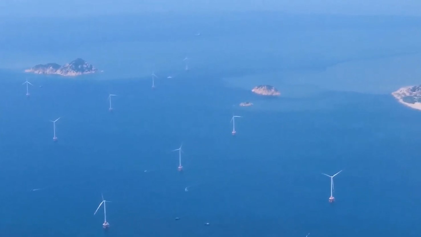 Offshore windfarm Guishan Island from plane