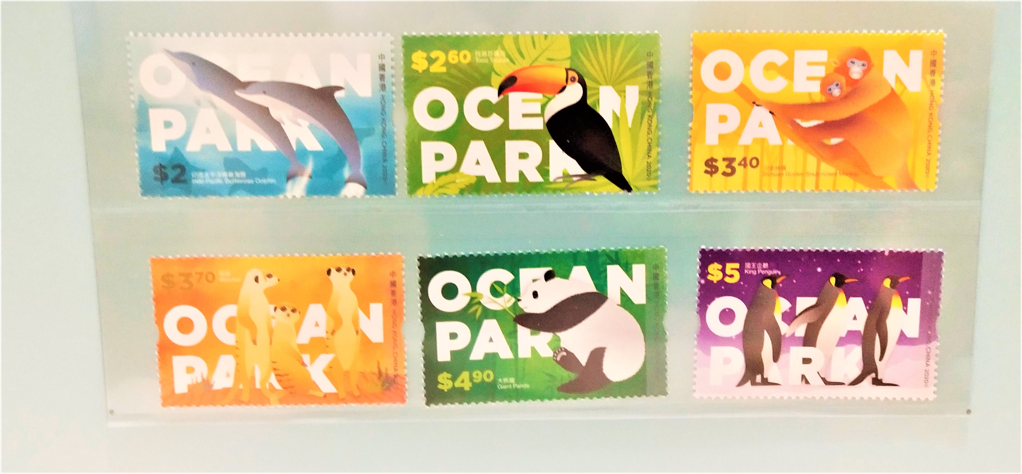 Six stamps show six different animals in Ocean Park