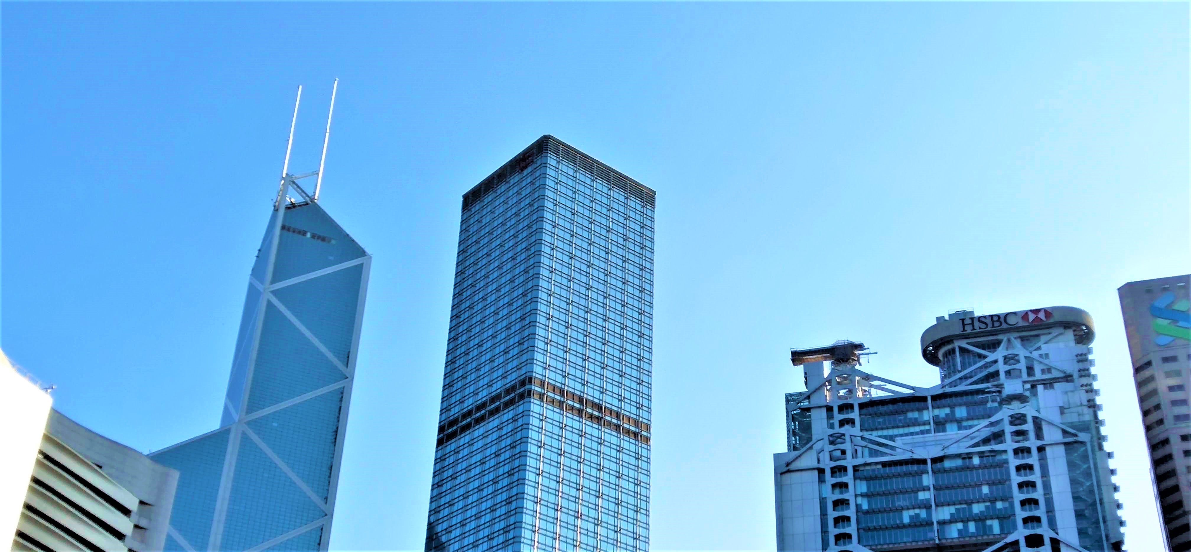 Bank of China Building (left), Cheung Kong Center (middle) and HSBC Main Building (right)