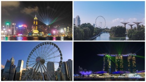 Night view of Hong Kong and Singapore, Ferries Wheel of Hong Kong and Singapore