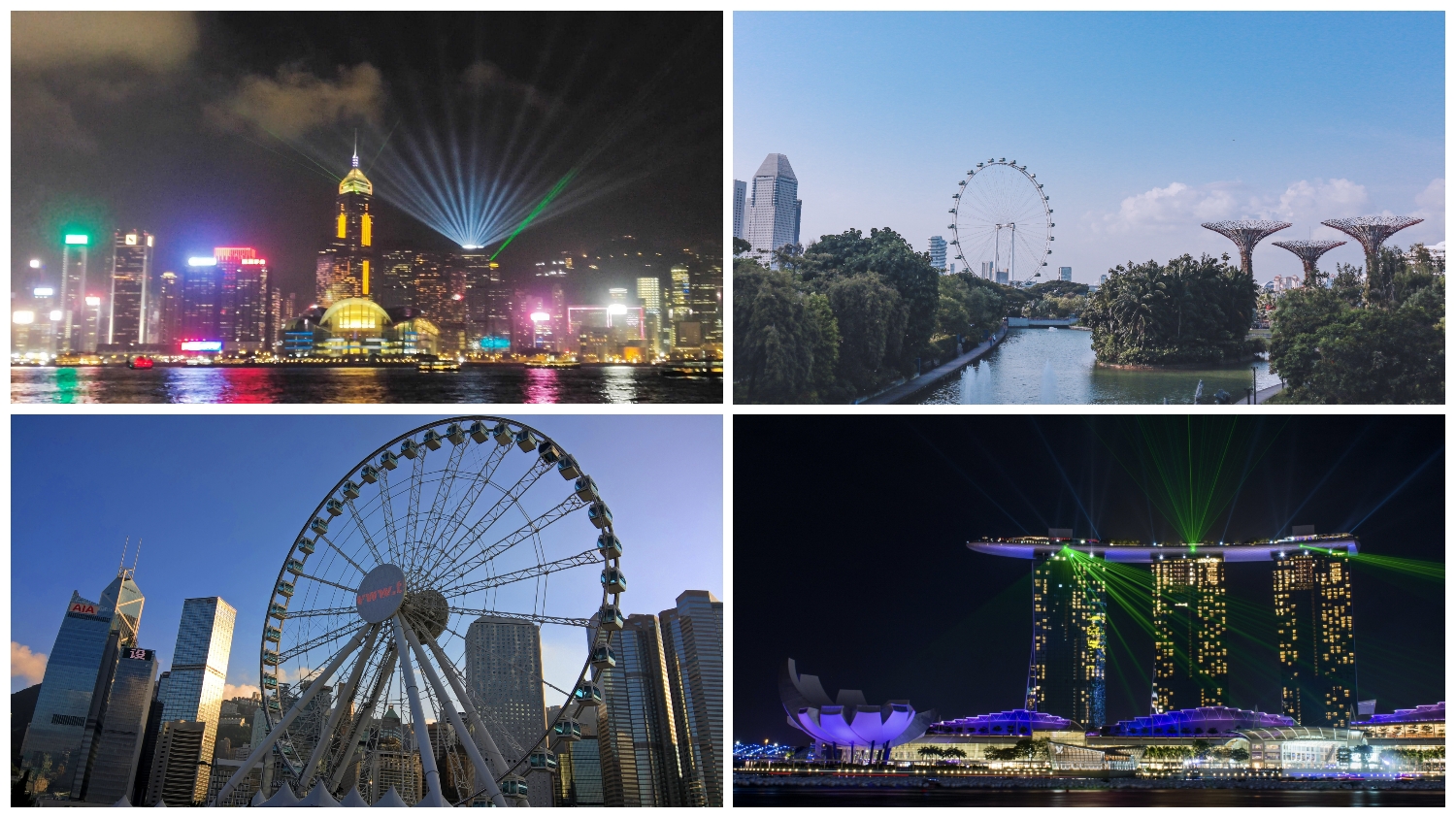 Night view of Hong Kong and Singapore, Ferries Wheel of Hong Kong and Singapore 