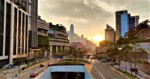 Tsim Sha Tsui, tunnel, roads, carsbuildings, sunset