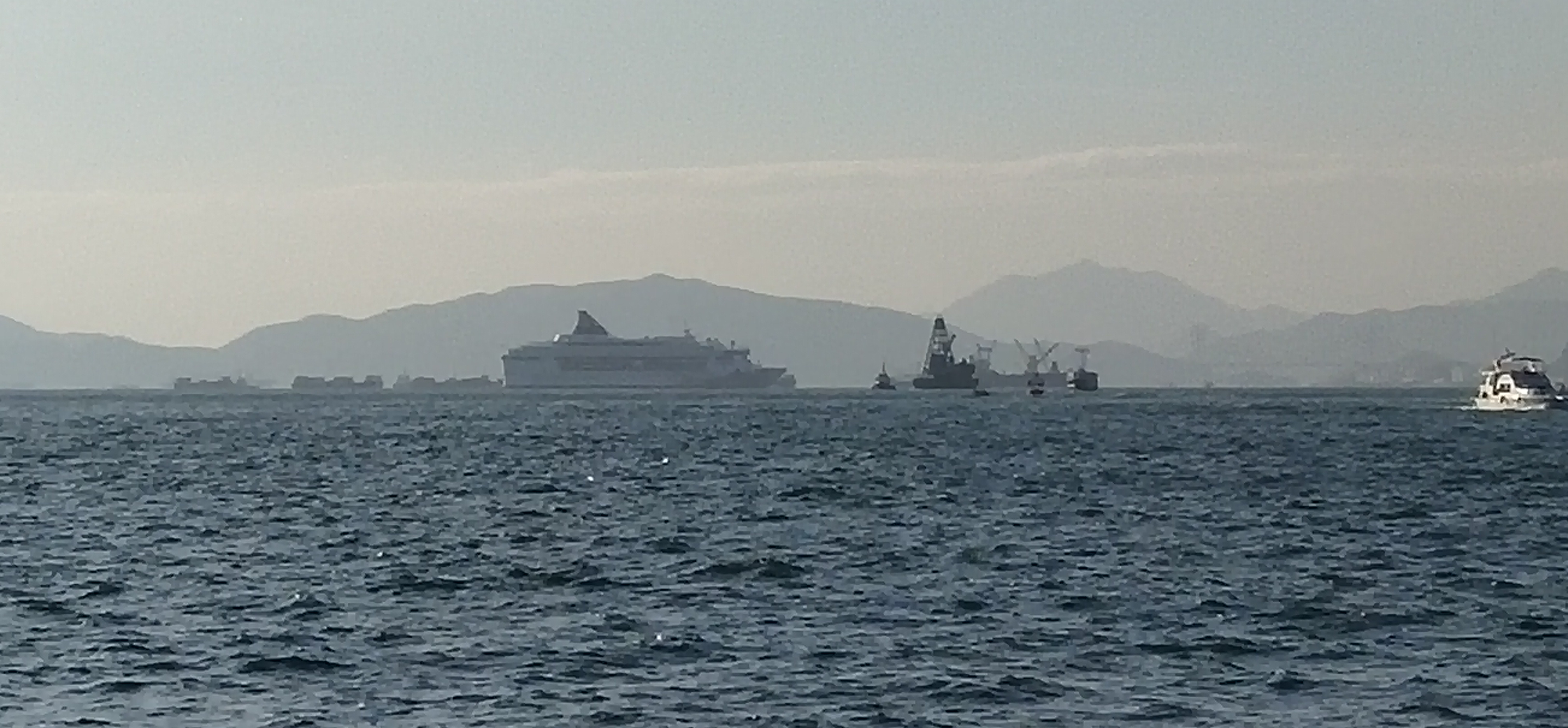 Star cruise has left the Ocean Terminal and is mooring at the sea.