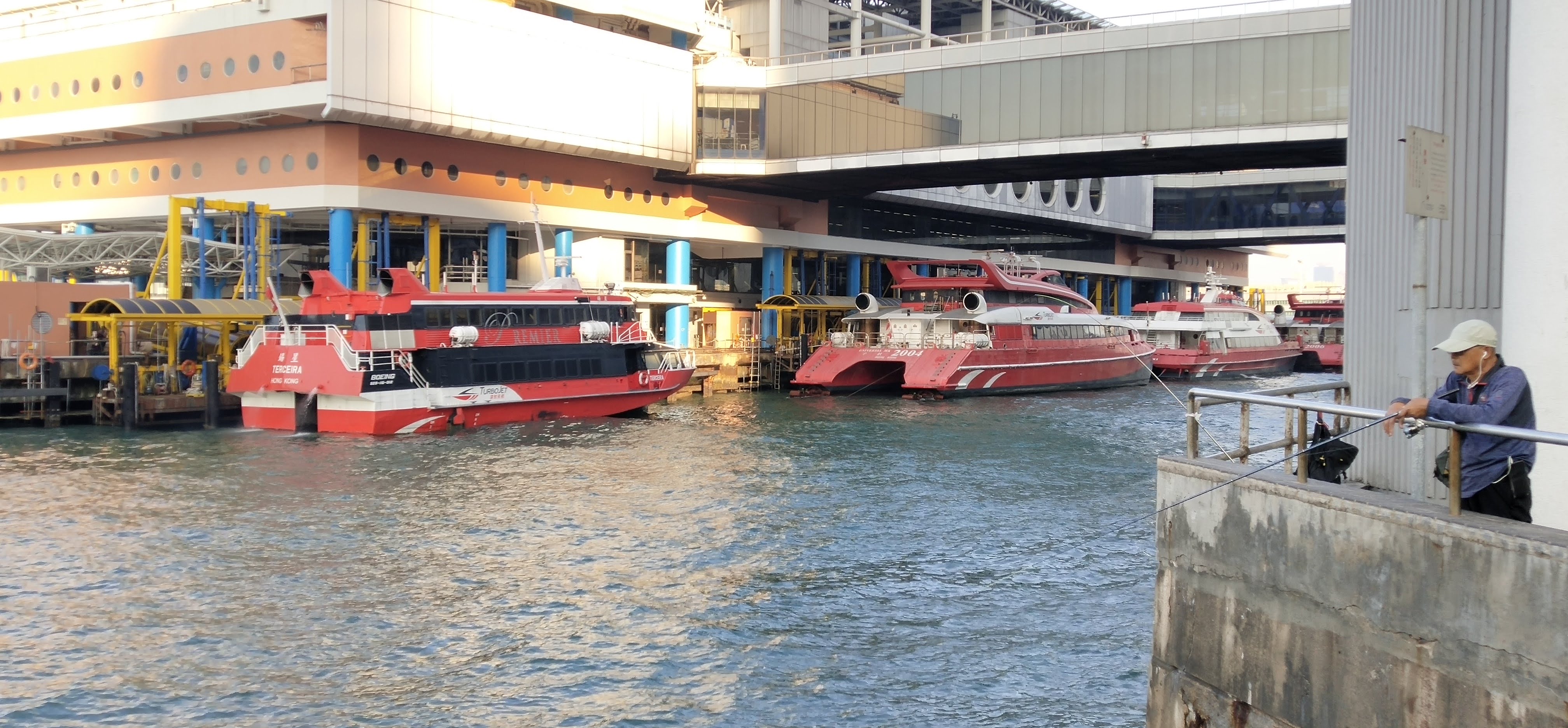 Turbojet hydrofoil is mooring at pier.