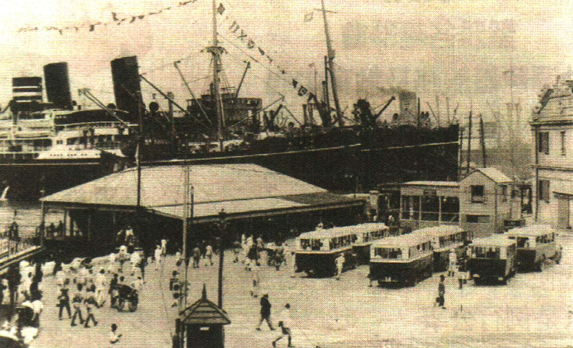 Ocean Liner berthed at Kowloon Wharf, which was closed to the Peninsula Hotel, in 1935.