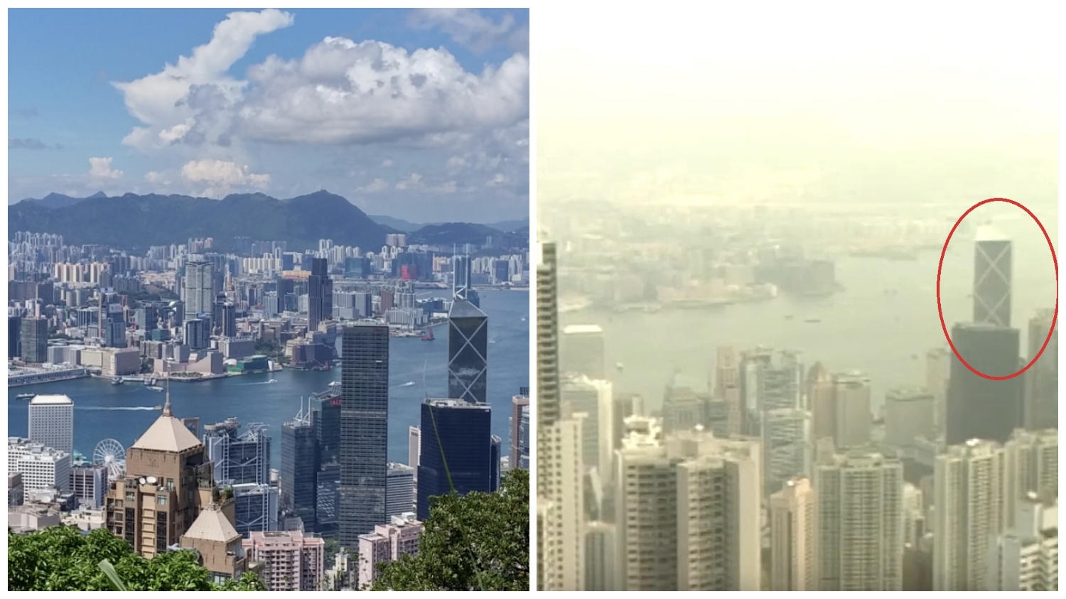 Screenshots of soap opera show the view at Hong Kong Victoria Peak in the mid-1990s