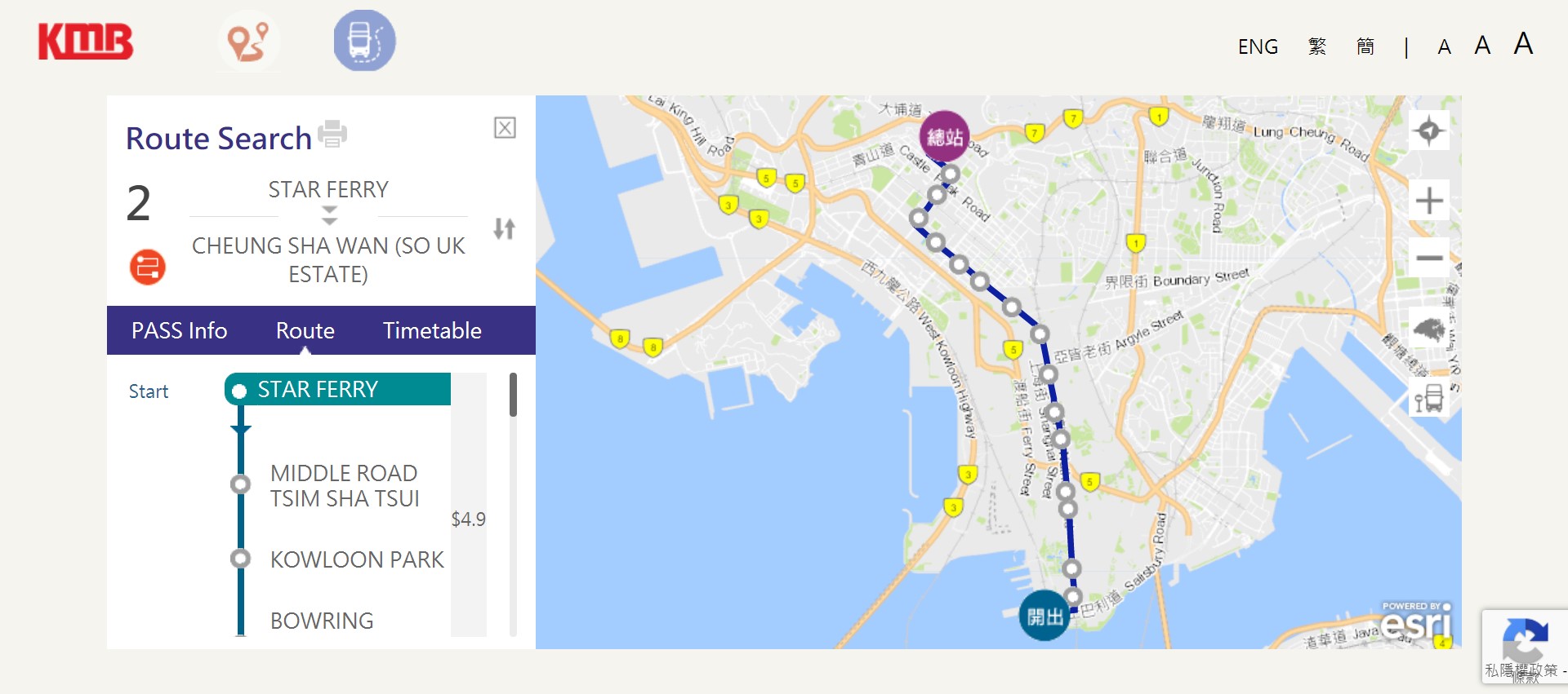 Route map of KMB bus route No 2