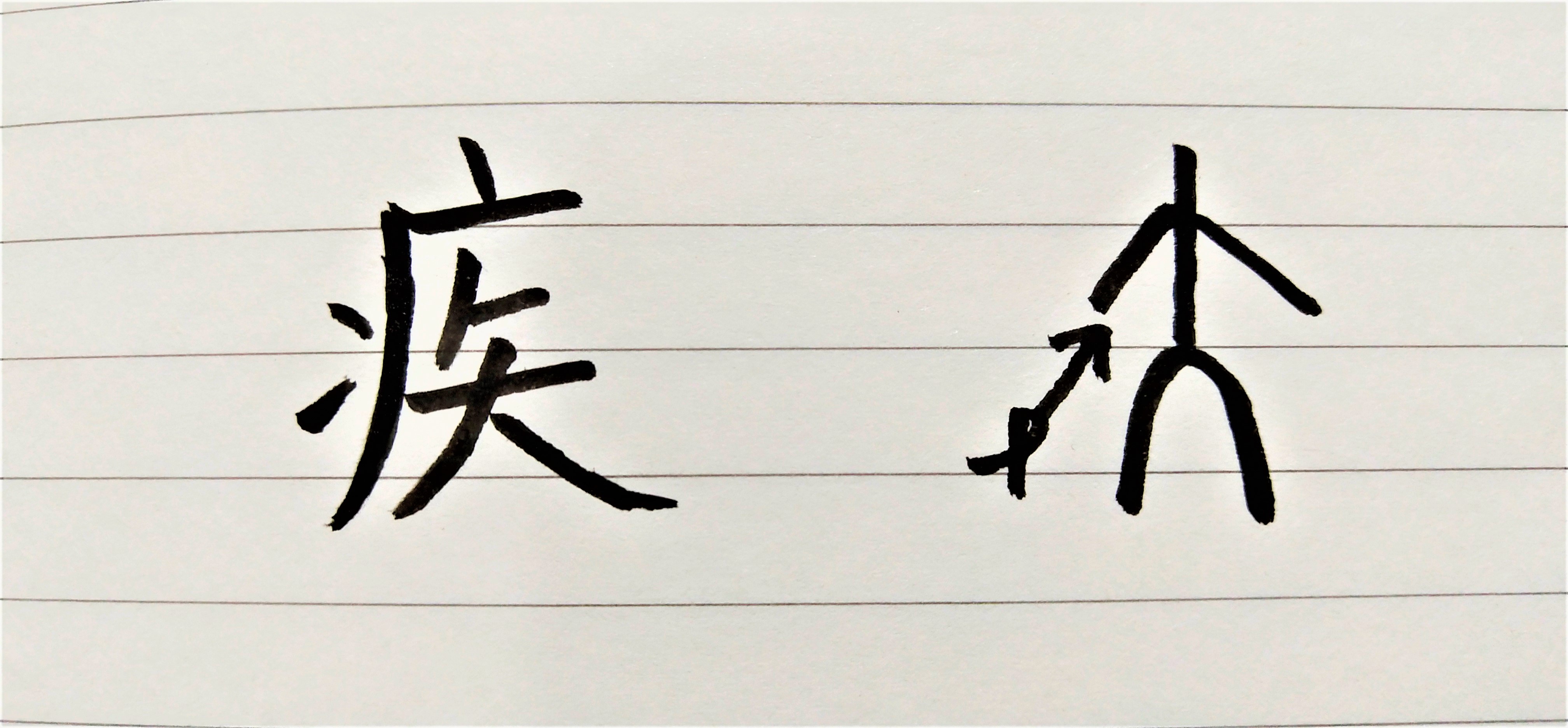 The left is the Chinese character for illness today. The right is the Oracle-bone inscription for the character in the past.