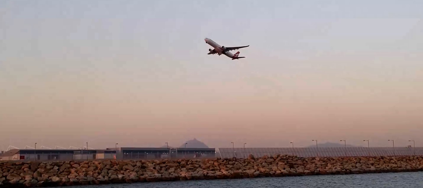 Flight is taking off at Hong Kong Airport