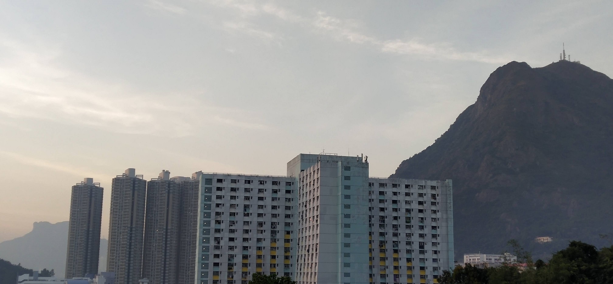 Left to right, Lion Rock, Shun Lee Estate, Kowloon Peak