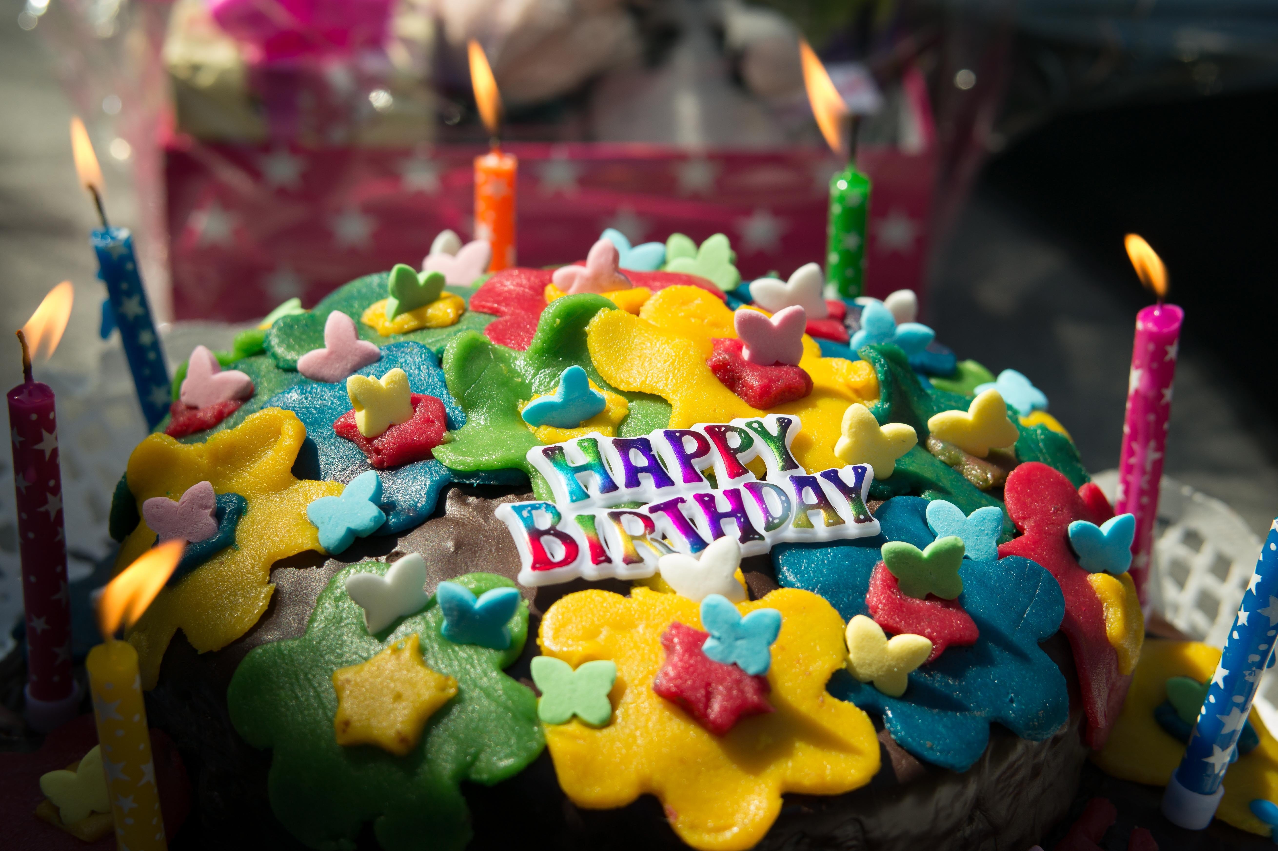 Colorful, birthday cake, candles