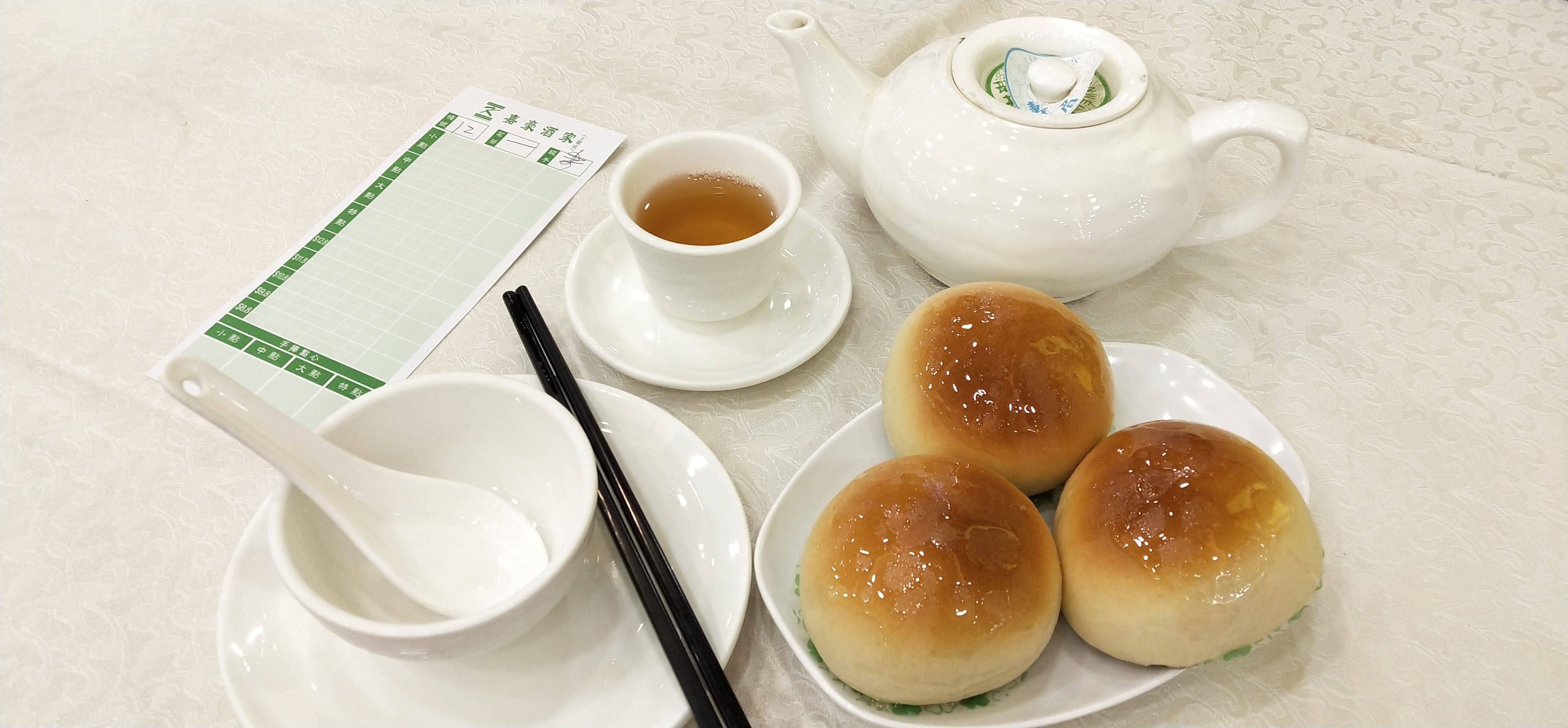 Western style bun and Chinese tea