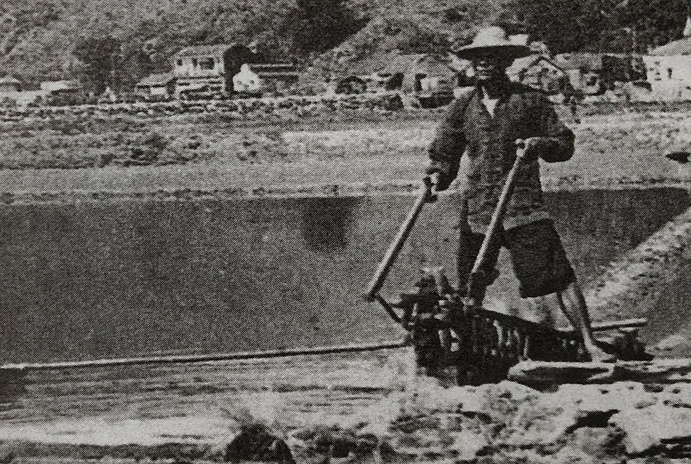 Worker on salt farm in the 1950s