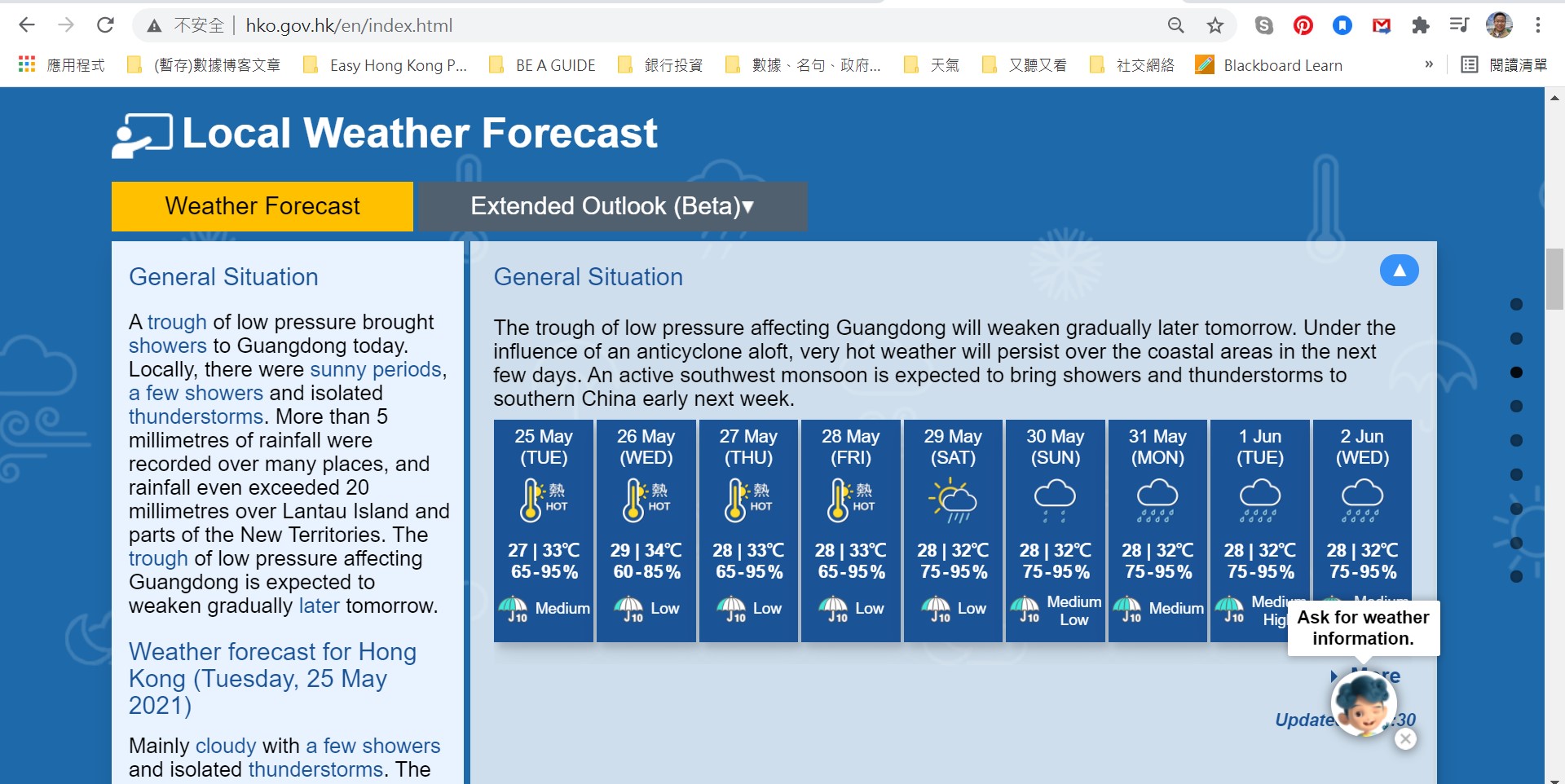 Weather forecast for the coming 9 days.