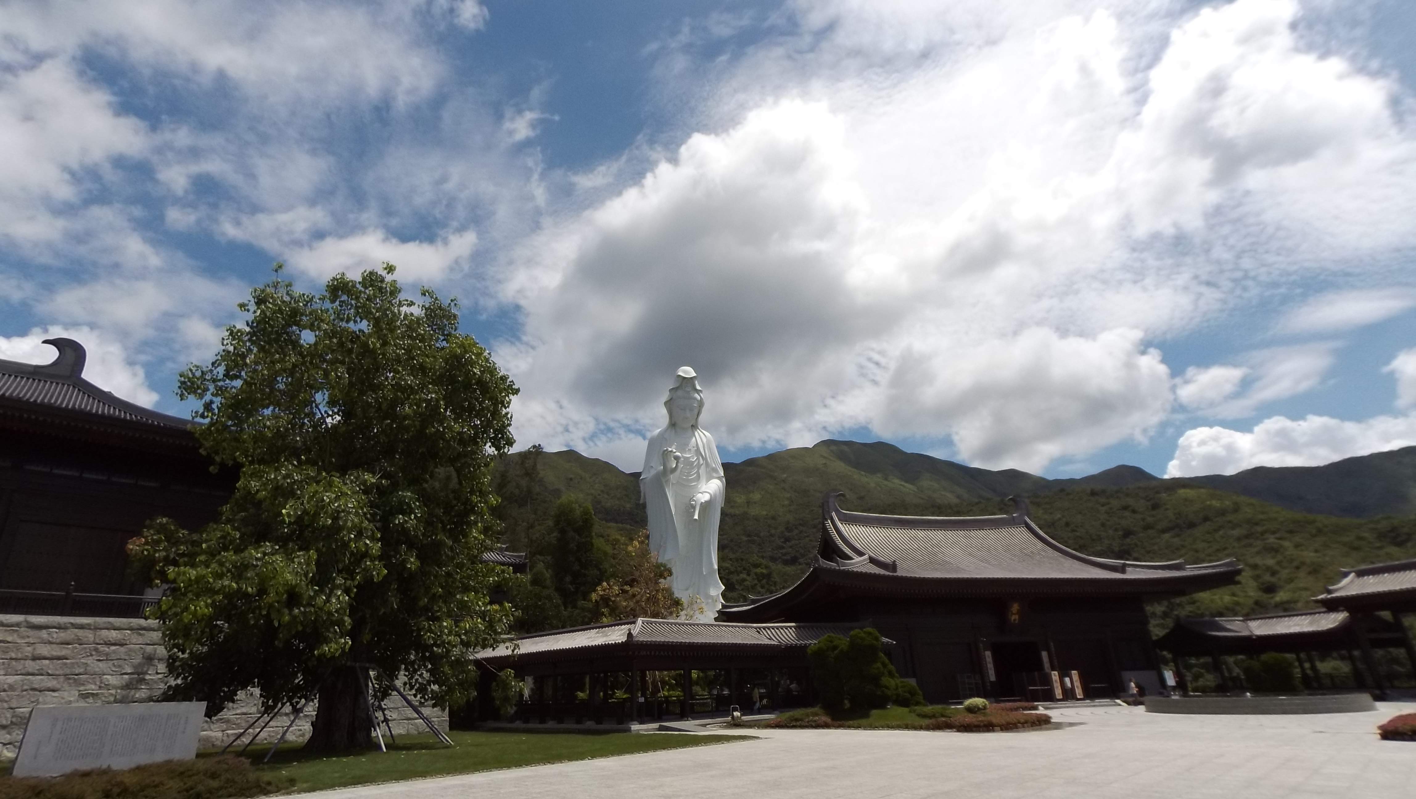 Goddess of Mercy Statue and wooden architectures in Tsz Shan Monastery.