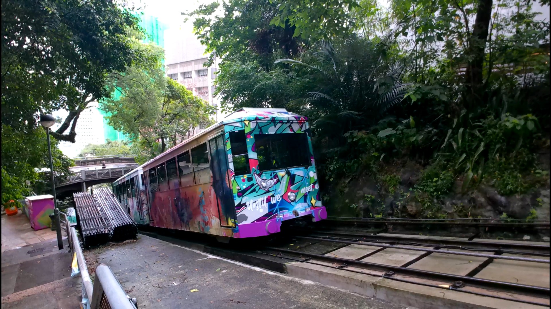 You can see until we meet again on the old Peak Tram car's front.