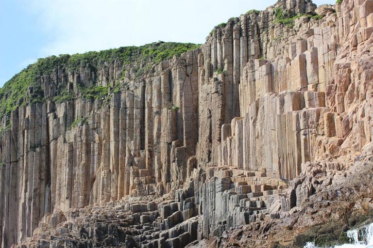 Stunning hexagonal volcanic rock columns in Hong Kong Geopark.