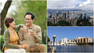 Chinese couples, park, coffee, Hong Kong, Victoria Peak, Sha Tin, river view