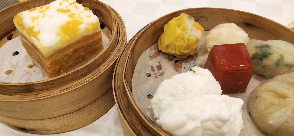 1000 layers cake and a dim sum platter