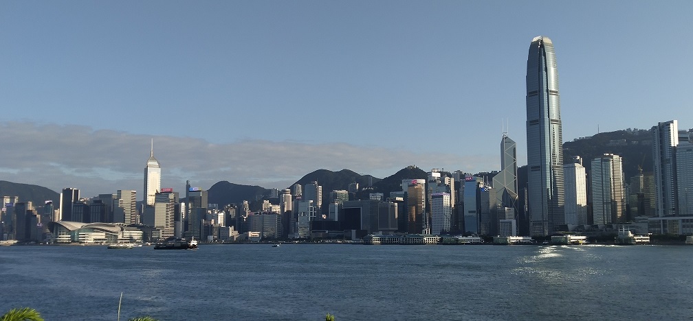 See amazing skyline of Hong Kong Island at West Kowloon Promenade.