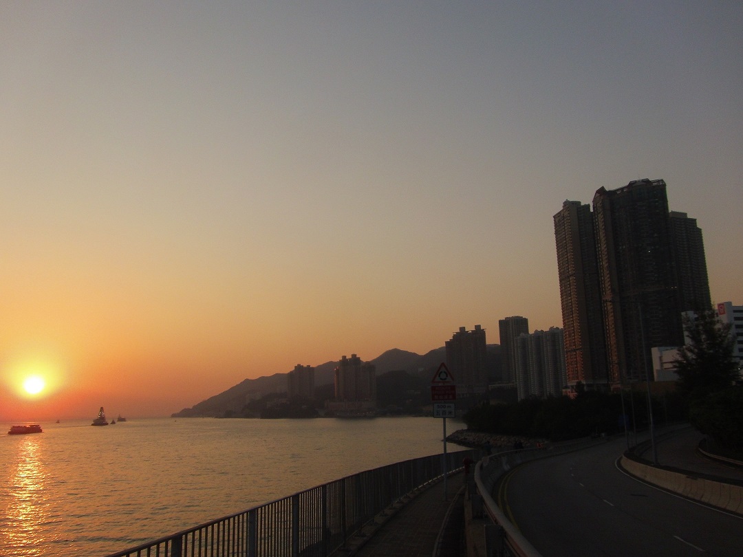 Sunset and tall buildings at Sham Tseng